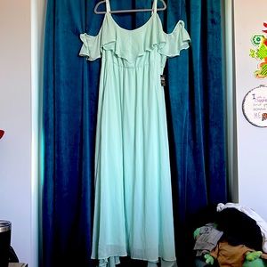 Torrid Mint Maxi dress with straps and shirt bell cap off the shoulder sleeve 22